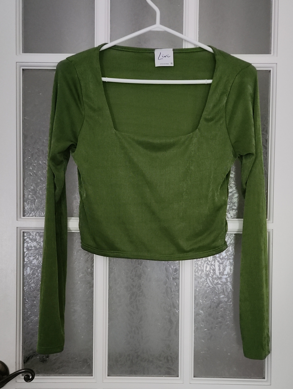 Green Sheer /Shiny Cropped Long Sleeve